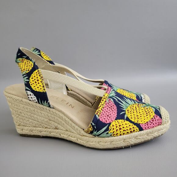 Anne Klein Pineapple Print Summer Wedge Heels Sz 6.5 M iFlex Comfort Espadrille - Picture 3 of 9